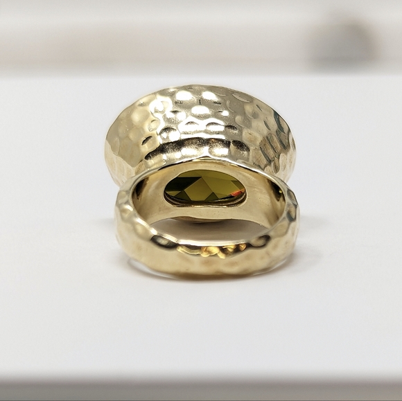18 grams sterling silver 925 gold plated hammered green gemstone ring bezel set - Picture 4 of 6
